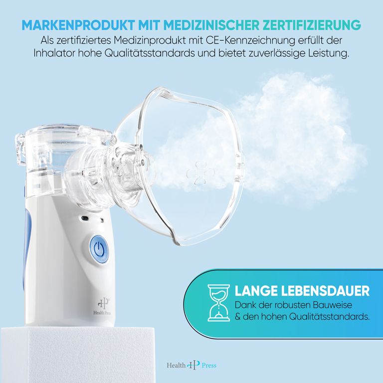 shopapotheke Health Press® Inhalationsgerät – Tragbarer Reisetauglicher Inhalator für Erwachsene & Kinder Auslauf