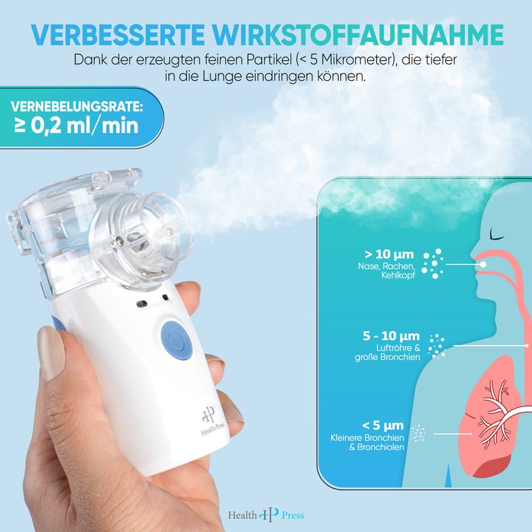 shopapotheke Health Press® Inhalationsgerät – Tragbarer Reisetauglicher Inhalator für Erwachsene & Kinder Auslauf
