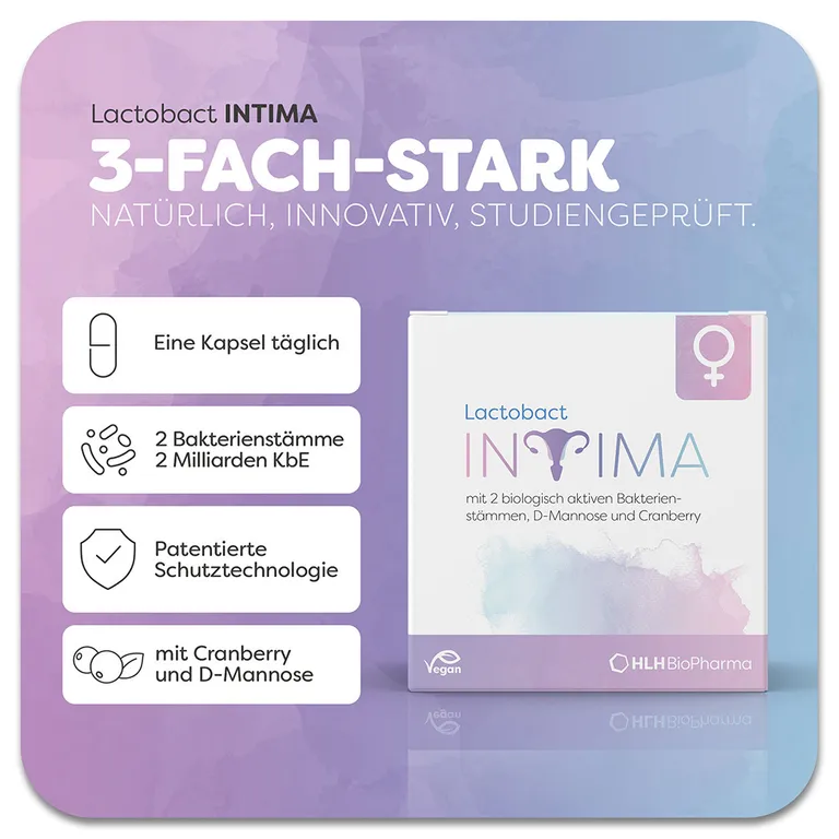 shopapotheke Lactobact INTIMA - Bei Blasenentzündungen und Harnwegsinfekten sowie zur Stärkung der Intimflora. 3-fach stark für die Frau mit Cranberry D-Mannose und Milchsäurebakterien Begrenztes Angebot