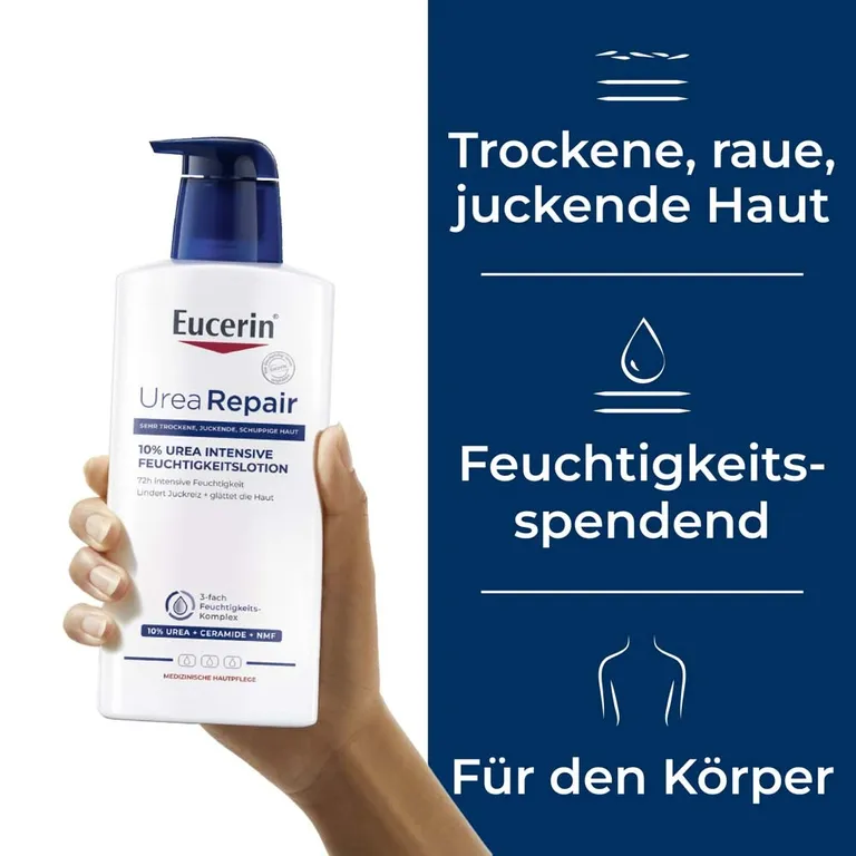 shopapotheke Eucerin® UreaRepair 10% Urea Intensive Feuchtigkeitslotion – Körperlotion für sehr trockene bis extrem trockene Haut - Jetzt 20% sparen mit Code "eucerin20" + Eucerin AtopiControl Hydro-Lotion 20ml GRATIS Black Friday