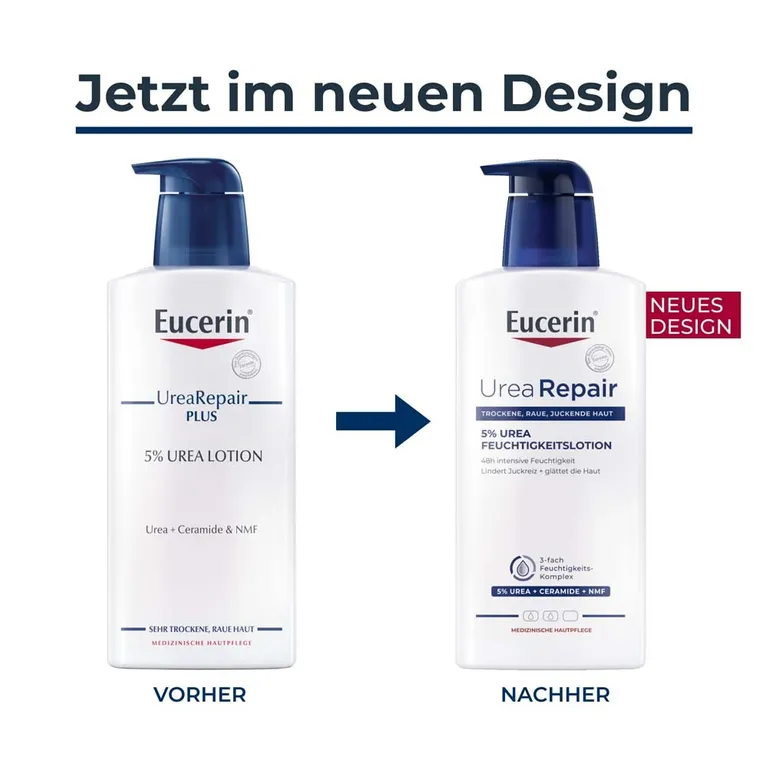 shopapotheke Eucerin® UreaRepair 5% Urea Feuchtigkeitslotion – 48h intensive Pflege für trockene bis sehr trockene Haut - Jetzt 20% sparen mit Code "eucerin20" + Eucerin AtopiControl Hydro-Lotion 20ml GRATIS Blitzangebot