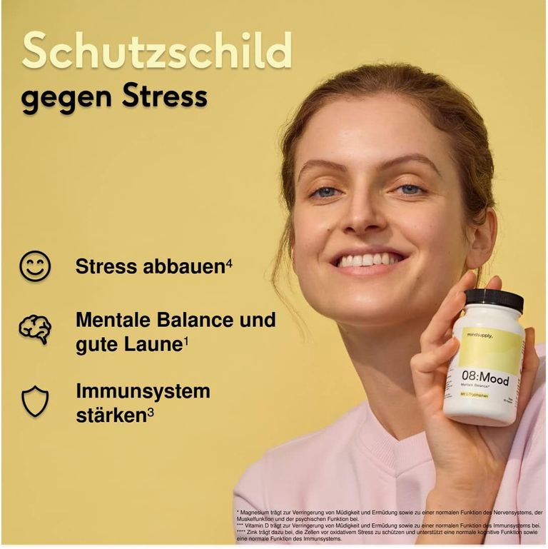 shopapotheke mindsupply MOOD - Anti-Stress Komplex mit L-Tryptophan Coenzym Q10 Vitamin D und Rosenwurz Bis zu 60% Rabatt