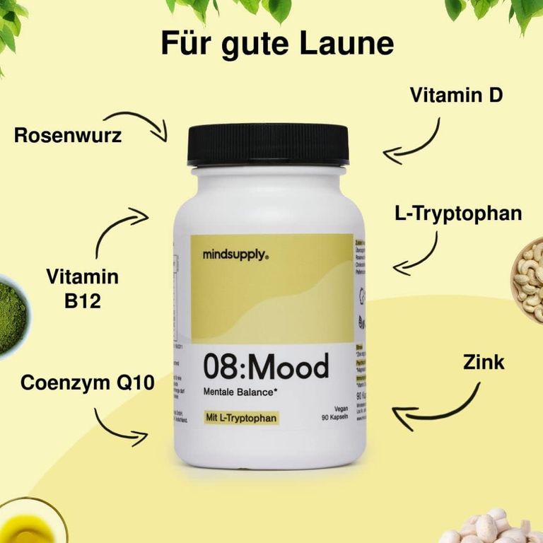 shopapotheke mindsupply MOOD - Anti-Stress Komplex mit L-Tryptophan Coenzym Q10 Vitamin D und Rosenwurz Bis zu 60% Rabatt