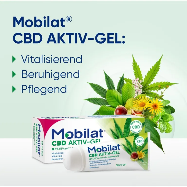 shopapotheke Mobilat® CBD Aktiv-Gel: Vitalisierendes und pflegendes Gel zur Entspannung beanspruchter Körperpartien. Mit hochkonzentriertem CBD (>99% Reinheit) Arnika-Extrakt und Rosskastanien-Extrakt. Kosmetikum Sonderangebote