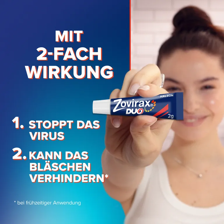 shopapotheke Zovirax Duo Creme bei Lippenherpes. 5 % Aciclovir 1 % Hydrocortison. 2 g Tube Vierteljährliche Förderung