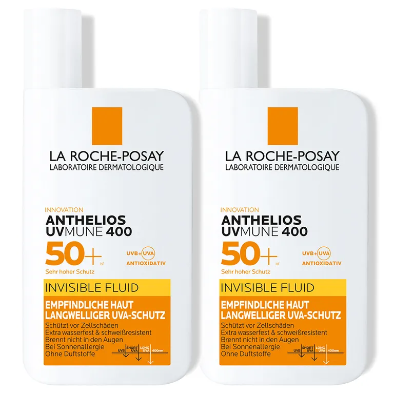 shopapotheke La Roche Posay Anthelios Invisible Fluid UVMune 400 LSF 50+: Sonnencreme für das Gesicht für zu Sonnenallergie neigende und empfindliche Haut Begrenzt auf 3 Tage
