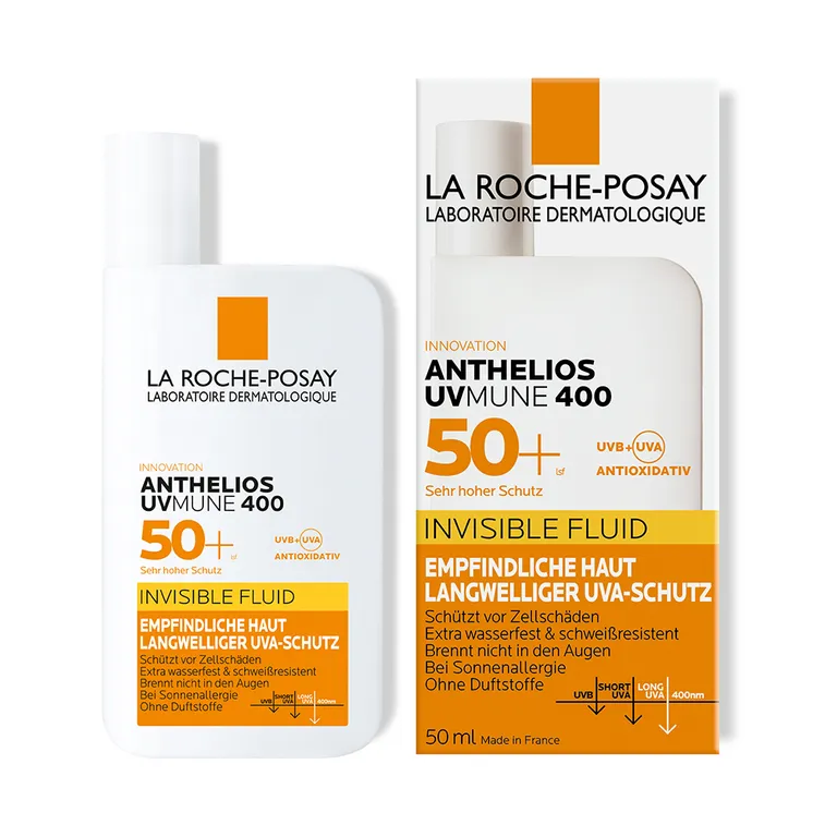 shopapotheke La Roche Posay Anthelios Invisible Fluid UVMune 400 LSF 50+: Sonnencreme für das Gesicht für zu Sonnenallergie neigende und empfindliche Haut Begrenzt auf 3 Tage