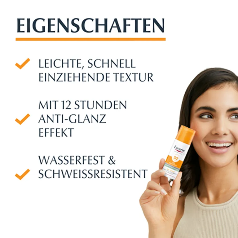 shopapotheke Eucerin® Oil Control Face Sun Gel-Creme LSF 50+ – sehr hoher Sonnenschutz mit 8 Stunden Anti-Glanz Effekt auch für zu Akne neigende Haut - Jetzt 20% sparen mit Code "eucerin20" + Eucerin Oil Control Face LSF50+ Black Friday Preise
