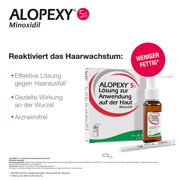shopapotheke ALOPEXY 5% Lösung zur Anwendung auf der Haut 3X60 ml gegen anlagebedingten Haarausfall Bestseller