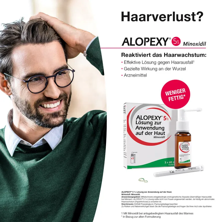 shopapotheke ALOPEXY 5% Lösung zur Anwendung auf der Haut 3X60 ml gegen anlagebedingten Haarausfall Bestseller