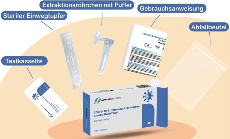 shopapotheke Safecare 3in1 Influenza A+B COVID-19 Antigen Combo Schnelltest + Gratis BLT Desinfektionsmittel Sonderangebot der Fabrik