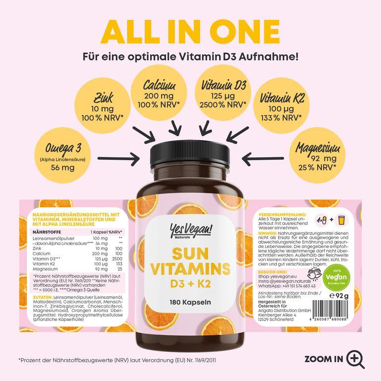 shopapotheke Vitamin D3 K2 Omega 3 + Calcium Magnesium und Zink - 180 Kapseln 5000 IE - Vitamin d hochdosiert Tiefpreis