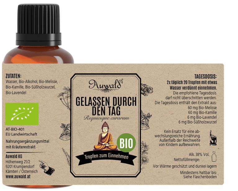 shopapotheke Auwald - Gelassen durch den Tag - Tinktur (Extrakt Tropfen Auszug) Sonderangebot der Fabrik