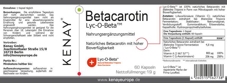 shopapotheke Betacarotin Lyc-O-Beta™ KENAY® 50% Rabatt mit kostenlosem Versand