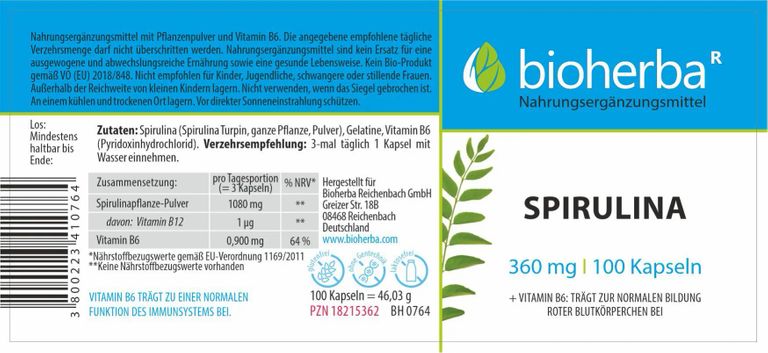 shopapotheke Bioherba Spirulina Kapseln Fabrikverkauf