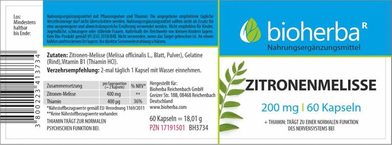 shopapotheke Bioherba Zitronenmelisse Kapseln Limitierter Zeitrabatt