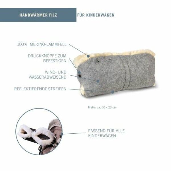 shopapotheke Derr Fellhof Kinderwagen-Handwärmer Filz hellgrau Neueste Stile