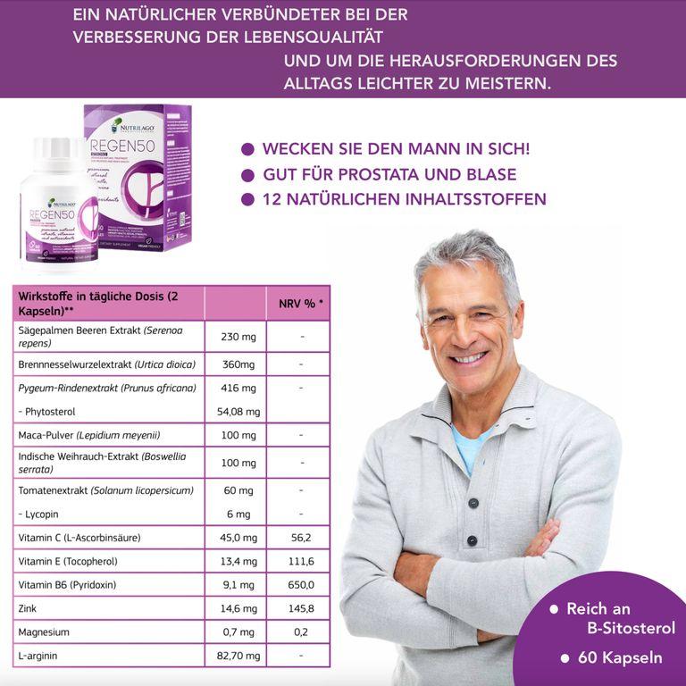 shopapotheke Nutrilago® REGEN50 STRONG -PROSTATA MÄNNERGESUNDHEIT LIBIDO Komplex-Reich an Beta-Sitosterol uvm Lagerräumung