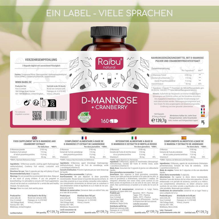 shopapotheke D-Mannose Cranberry Kapseln Hochdosiert - RAIBU Super Sparpreis