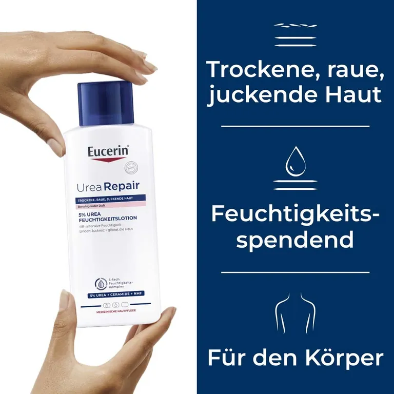 shopapotheke Eucerin® UreaRepair 5% Urea Feuchtigkeitslotion mit beruhigendem Duft – für raue gespannte und sehr trockene Haut - Jetzt 20% sparen mit Code "eucerin20" + Eucerin AtopiControl Hydro-Lotion 20ml GRATIS Kauf eins, bekomm eins gratis