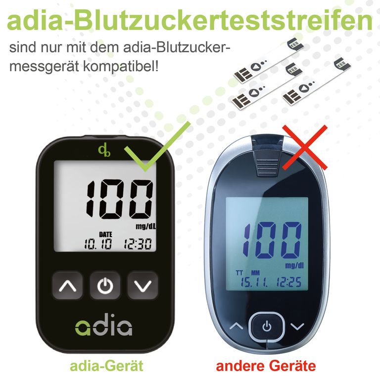shopapotheke adia Blutzuckerteststreifen 50 Stück Blutzucker-Selbstkontrolle bei Diabetes 50% Rabatt mit kostenlosem Versand