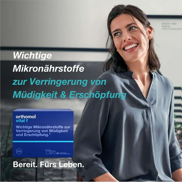 shopapotheke Orthomol Vital f für Frauen - bei Müdigkeit - mit B-Vitaminen Omega-3 und Magnesium - Granulat/Tabletten/Kapseln - Orangen-Geschmack Räumungsverkauf