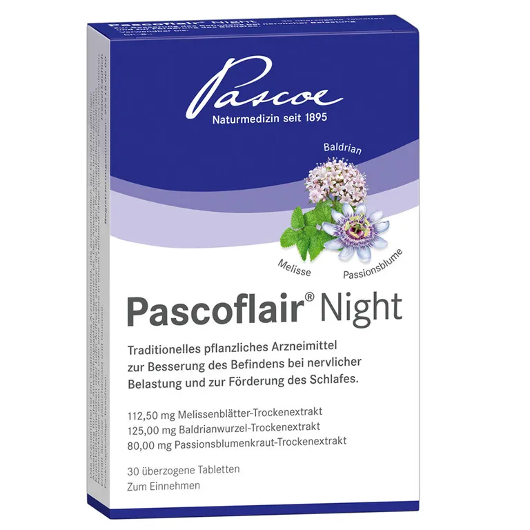shopapotheke Pascoflair® Night 3-fache Pflanzenkraft aus Baldrian Melisse und Passionsblume für einen erholsamen Schlaf Zeitbegrenzte Promotion