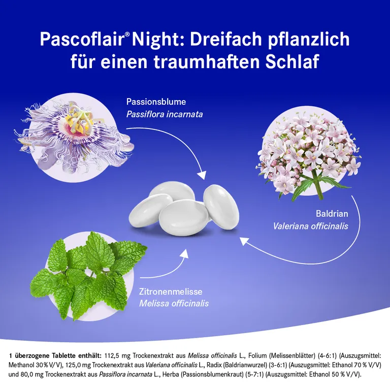 shopapotheke Pascoflair® Night 3-fache Pflanzenkraft aus Baldrian Melisse und Passionsblume für einen erholsamen Schlaf Zeitbegrenzte Promotion